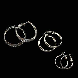 3 Silver Mini Hoop Earrings Set for Women